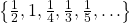 \left\{ {\frac{1}{2},1,\frac{1}{4},\frac{1}{3},\frac{1}{5}, \ldots } \right\}