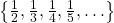 \left\{ {\frac{1}{2},\frac{1}{3},\frac{1}{4},\frac{1}{5}, \ldots } \right\}