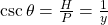 \csc \theta = \frac{H}{P} = \frac{1}{y}