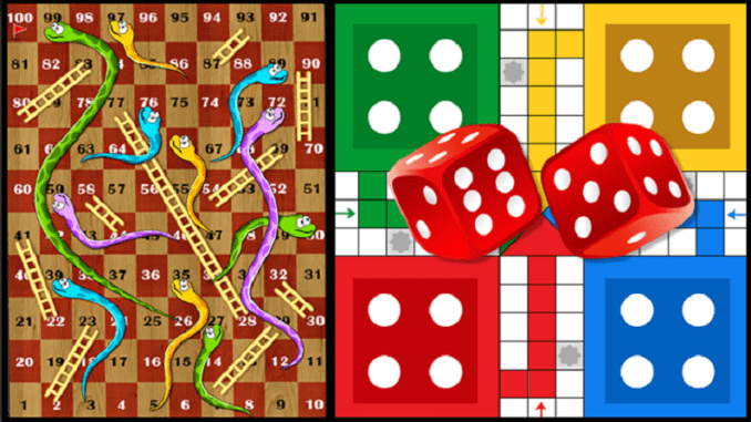 snake ladder ludo, Snake Ladder and Ludo, सांप-सीढ़ी, खिलाड़ी को मौका, चौपड़, सब कुछ भाग्य पर निर्भर