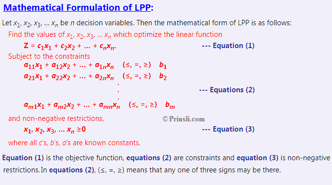 mathematical formulation of linear programming problem lpp