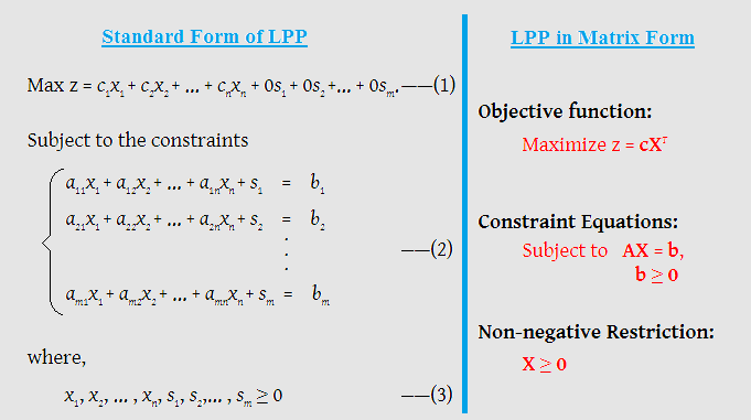 standard form of lpp in matrix form