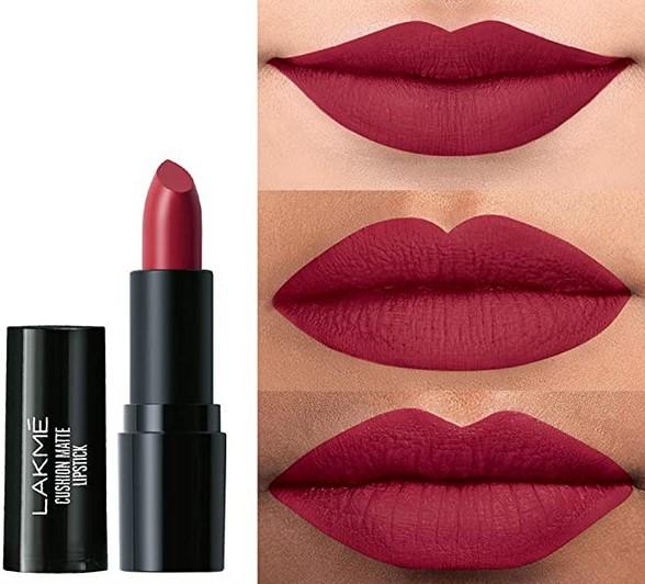 LAKME Cushion Matte Lipstick, Red Wine, Long Lasting, Comfortable Velvet Matte Finish - Waterproof