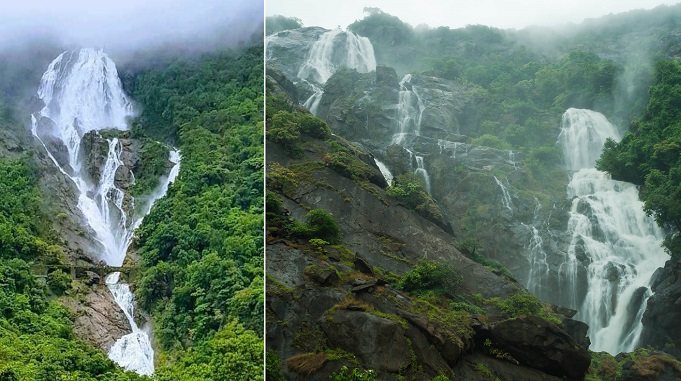 Dudhsagar Falls, highest waterfall in India, four-tiered waterfall, Mandovi River in Goa, 310 meters (1017 ft)